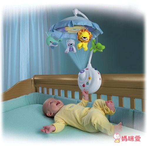 《Fisher-Price 費雪》床頭兩用音樂投射聲光吊鈴+踢踢腳小鋼琴+小猴子手推車玩具+長頸鹿音樂玩具