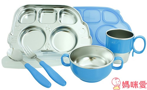 《美國 innobaby 不鏽鋼餐具》車車餐盤組 /  不鏽鋼餐具  / 固齒器