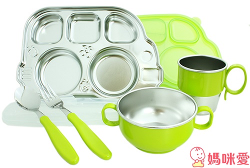 《美國 innobaby 不鏽鋼餐具》車車餐盤組 /  不鏽鋼餐具  / 固齒器