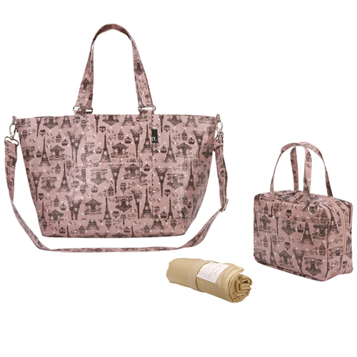 MammyRoo 防潑水大容量人氣 2 way 媽媽包：粉紅白點巴黎