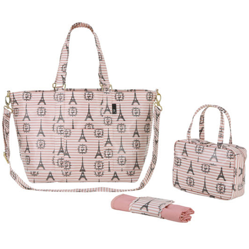 MammyRoo 防潑水大容量人氣 2 way 媽媽包：淺粉條紋鐵塔