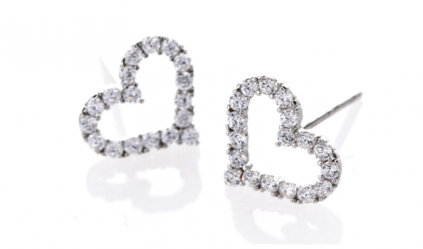 美國ILG鑽飾 - 心的問候-八心八箭耳環-S925純銀鍍白K