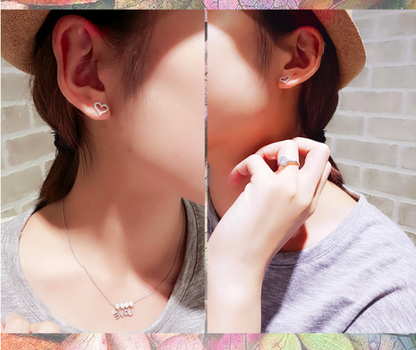 美國ILG鑽飾 - 心的問候-八心八箭耳環-S925純銀鍍白K