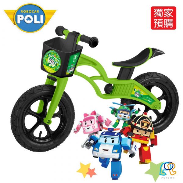 POLI 波力救援小英雄 - POLI波力救援小英雄聯名滑步車 - AIR 充氣胎 +專屬車籃+置車架-赫利綠