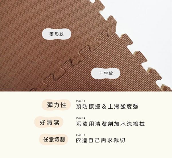 Pato.Pato - EVA巧拼地墊-馬卡龍雙色雙面-咖啡 (60x60x2cm)-12片 (附贈邊條x24)
