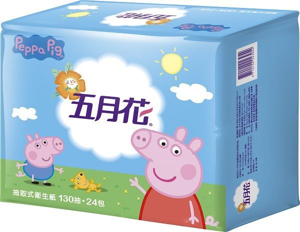 五月花 - 抽取式衛生紙-佩佩豬版-130抽x24包x3袋