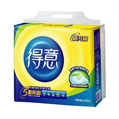 得意 - 得意連續抽取式花紋衛生紙-100抽x12包x(6+1)袋