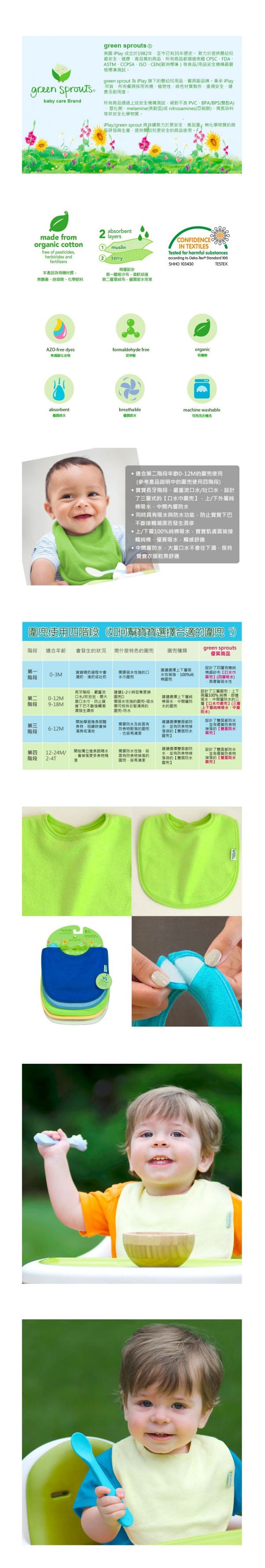美國 green sprouts - 魔鬼氈三層吸水/防水【口水巾圍兜】10入組-深藍組 (3-12M)