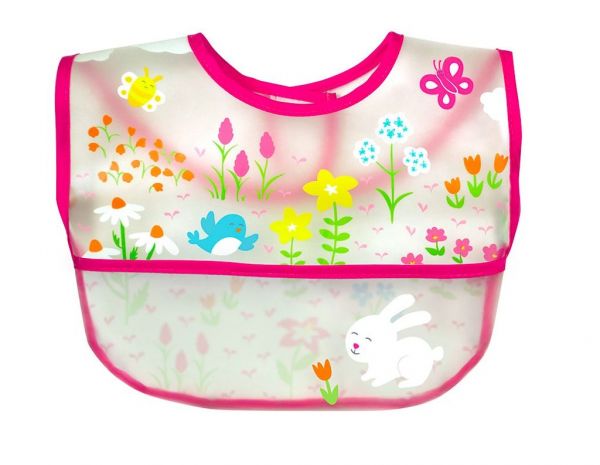 美國 green sprouts - 小綠芽魔鬼氈雙面防水/防食物掉落圍兜單入組-粉野花