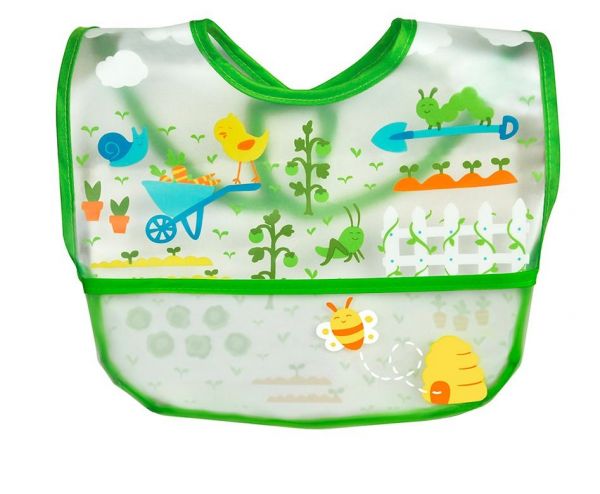 美國 green sprouts - 小綠芽魔鬼氈雙面防水/防食物掉落圍兜單入組-綠色花園