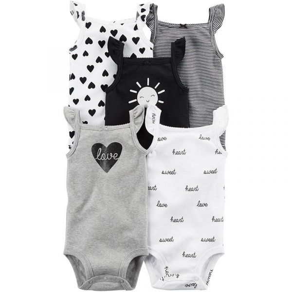 美國 Carter's - 嬰幼兒無袖包屁衣五件組-微笑太陽