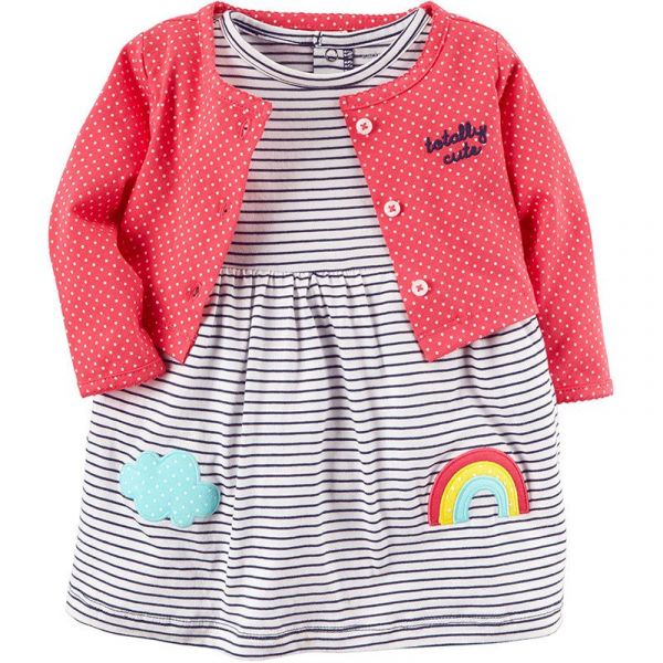 美國 Carter's - 嬰幼兒春夏外套洋裝包屁衣組-可愛彩虹