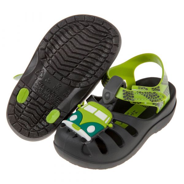 巴西 Ipanema - 巴西 Ipanema 寶寶涼鞋/香香鞋-童趣巴士列車-灰綠色