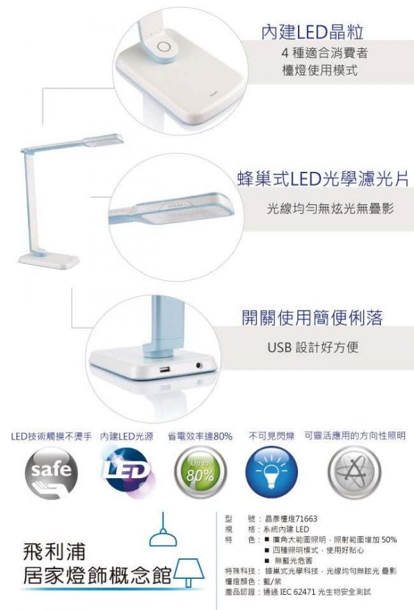 PHILIPS 飛利浦 家電 - 大視界 SPADE PLUS 晶彥 LED護眼檯燈(71663-紫色)
