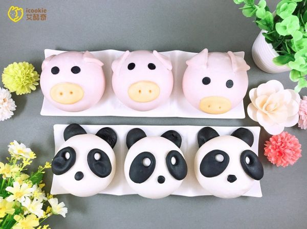 艾酷奇 - 動物饅頭組A-(6入/袋)-(全素)-小豬饅頭*3 熊貓饅頭*3-50g±5%