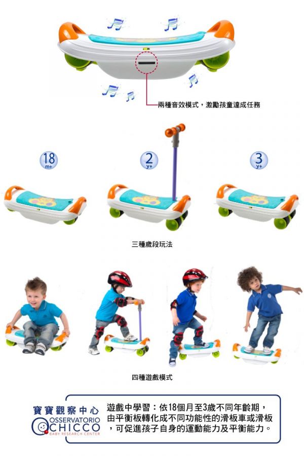 義大利 chicco - 體能運動三合一滑板玩具