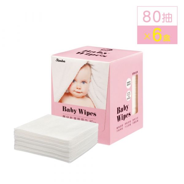 Simba 小獅王辛巴 - 嬰兒乾溼兩用巾-溫暖呵護超值優惠組-粉色-80抽x6盒