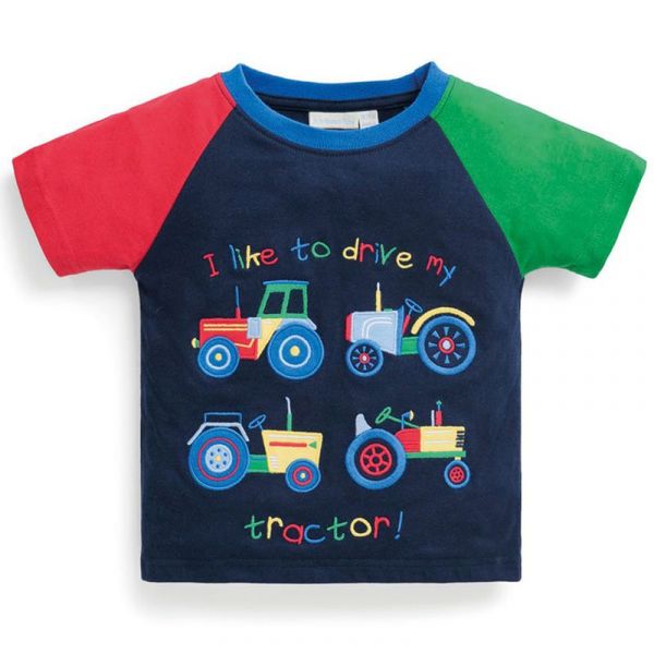 英國 JoJo Maman BeBe - 嬰幼兒短袖純棉上衣單入組-拖車 (3-4Y)