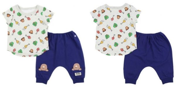 akachan honpo - 幼兒側釦短袖家居服-象牙色