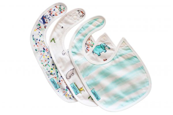 美國 tiny twinkle - feeding bibs 圍兜3入組-動物/藍條/波洛克