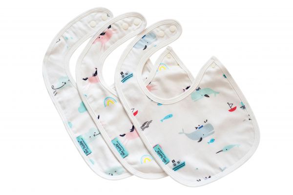 美國 tiny twinkle - feeding bibs 圍兜3入組-鯨魚/雲朵/獨角獸