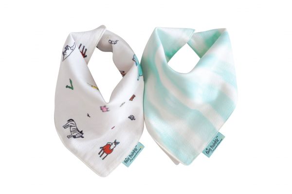 美國 tiny twinkle - Drool Bibs 口水巾2入組-動物/藍條