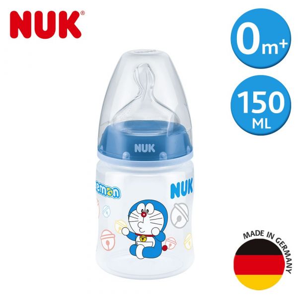 德國 NUK - 寬口徑PP奶瓶-哆啦A夢 (附1號中圓洞矽膠奶嘴0m+)-150ml