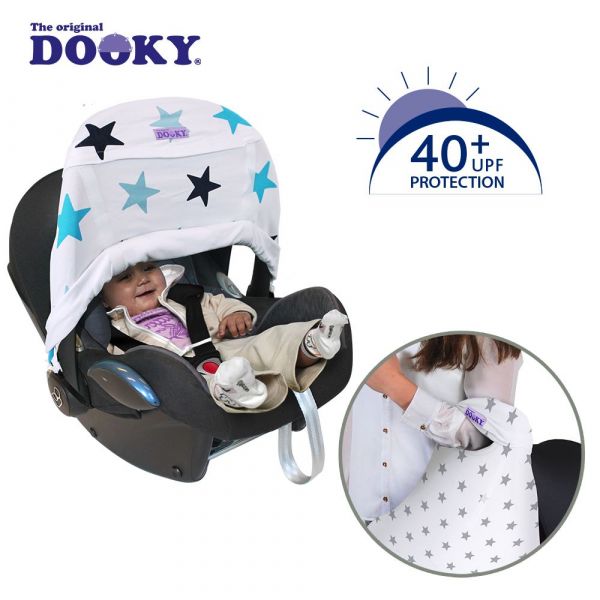 荷蘭 DOOKY - 抗 UV 手提汽座/嬰兒提籃前遮陽罩-粉藍星星