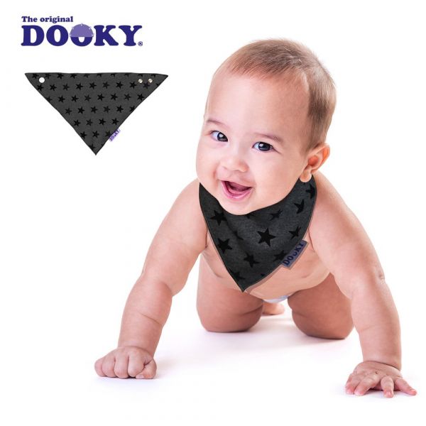 荷蘭 DOOKY - 寶寶純棉口水巾/圍兜-鉛灰星星