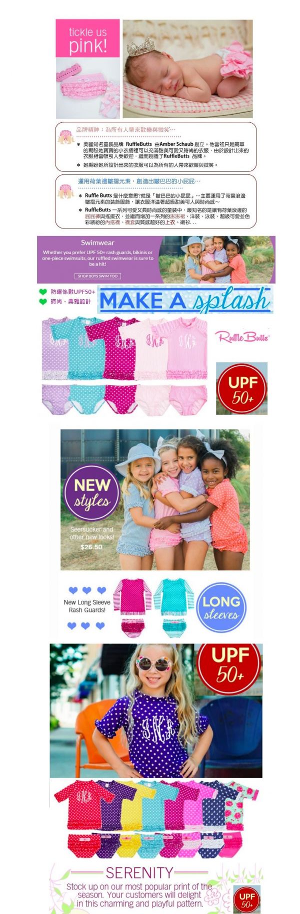 美國 RuffleButts - 小女童比基尼泳裝-淡粉條紋