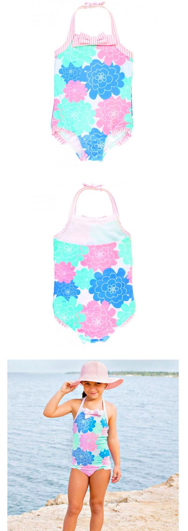 美國 RuffleButts - 小女童無袖連身泳裝-大花朵