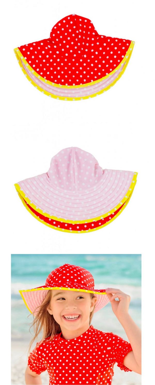 美國 RuffleButts - 嬰幼兒雙面配戴遮陽帽-橘黃白圓點