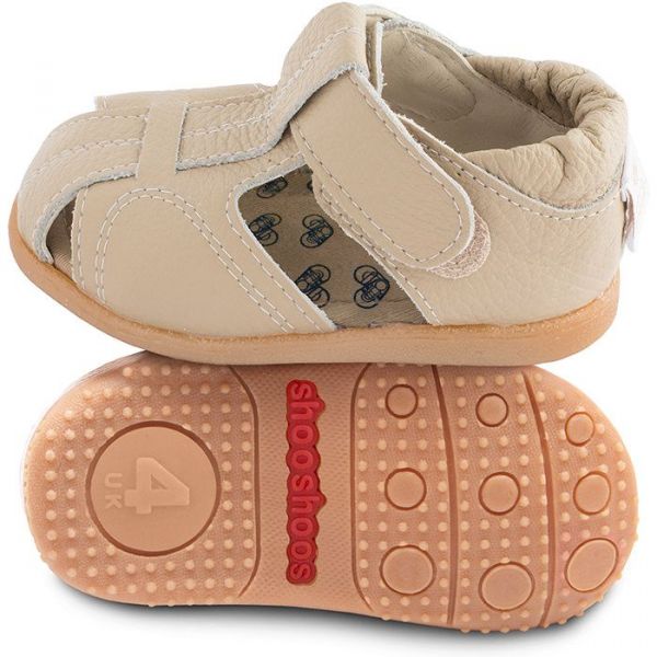 英國 shooshoos - 健康無毒真皮手工涼鞋/童鞋-米色涼鞋