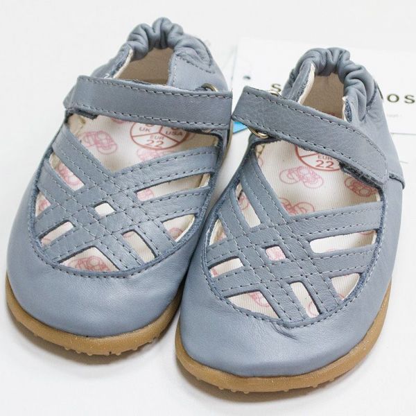 英國 shooshoos - 健康無毒真皮手工涼鞋/童鞋-典雅藍編織