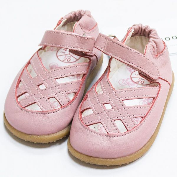 英國 shooshoos - 健康無毒真皮手工涼鞋/童鞋-粉色編織