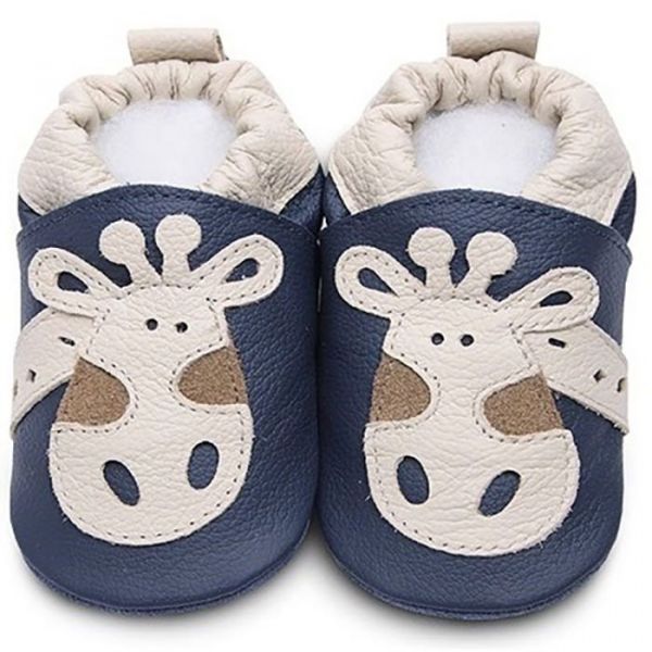 英國 shooshoos - 健康無毒真皮手工鞋/學步鞋/嬰兒鞋/室內鞋/室內保暖鞋-海軍藍長頸鹿