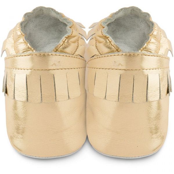 英國 shooshoos - 健康無毒真皮手工鞋/學步鞋/嬰兒鞋/室內鞋/室內保暖鞋-金色流蘇