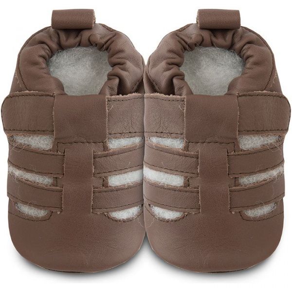 英國 shooshoos - 健康無毒真皮手工鞋/學步鞋/嬰兒鞋/室內鞋/室內保暖鞋-咖啡涼鞋 (M (鞋內12cm))
