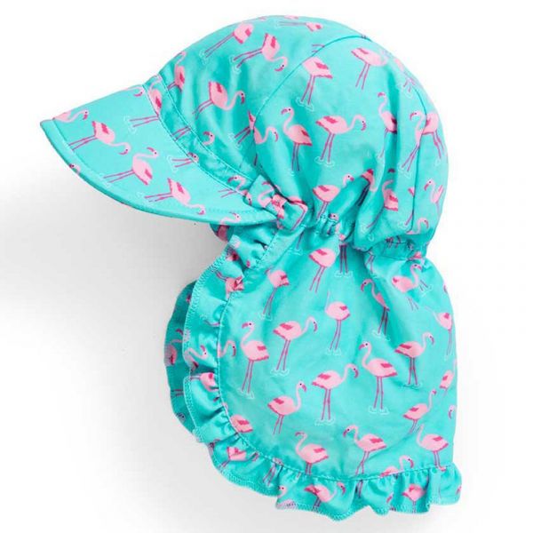 英國 JoJo Maman BeBe - 嬰幼兒/兒童UPF50+防曬護頸遮陽帽-紅鶴玩水