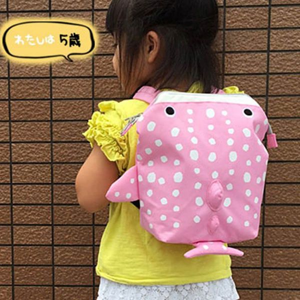 日本 papupi - 嬰幼兒/兒童 鯨魚 鯊魚 鯨鯊 大開口 海洋動物背包-粉點點