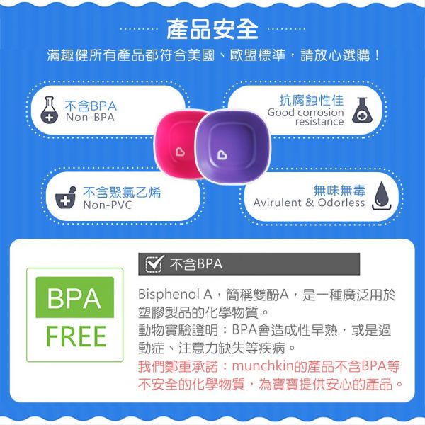 美國 munchkin - A+B超值組：防滑碗2入(粉/紫) + 送左右手幼兒學習湯匙2入(粉/紫)