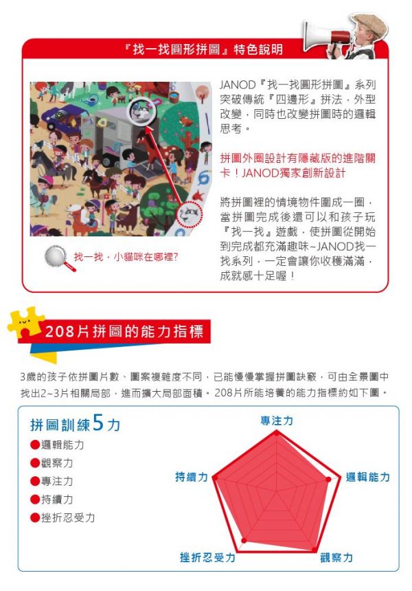 Janod - 找一找圓形拼圖-餐廳廚房篇208pcs