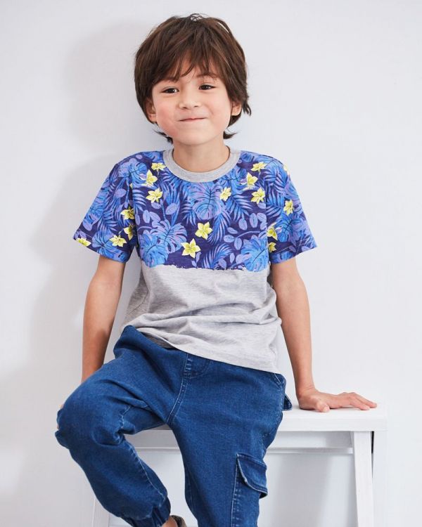 麗嬰房 Little moni - 夏日叢林印圖棉T-麻花灰