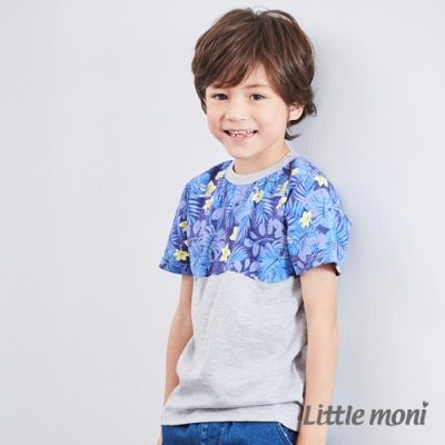 麗嬰房 Little moni - 夏日叢林印圖棉T-麻花灰
