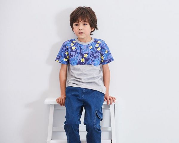 麗嬰房 Little moni - 夏日叢林印圖棉T-麻花灰