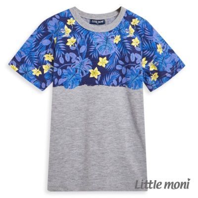 麗嬰房 Little moni - 夏日叢林印圖棉T-麻花灰
