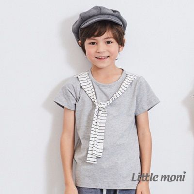 麗嬰房 Little moni - 肩拼接上衣-麻花灰