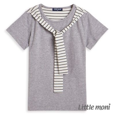 麗嬰房 Little moni - 肩拼接上衣-麻花灰