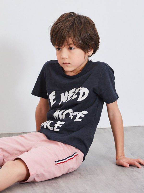 麗嬰房 Little moni - 字母印圖棉T-黑色