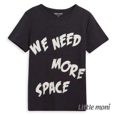 麗嬰房 Little moni - 字母印圖棉T-黑色